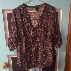 Torrid Black and Pink Floral Blouse 1X